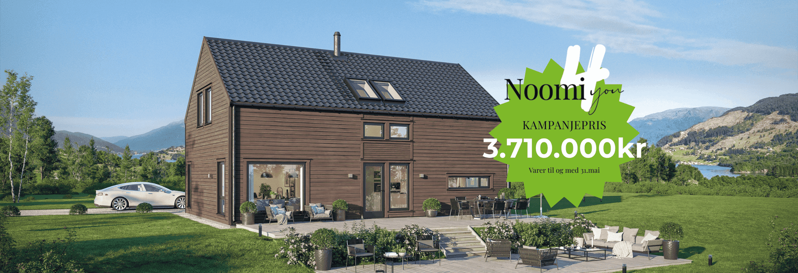 Hus med bra tilbud! Vår populære husmodell Noomi kan du nå få til kampanjepris 3.710.000kr frem til 31.mai 2024